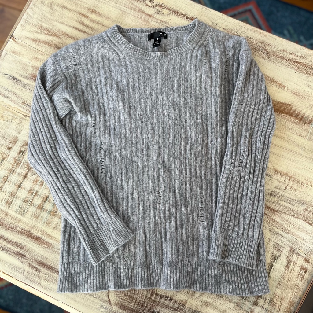 Aqua Grey Cashmere Pullover - With Distressing